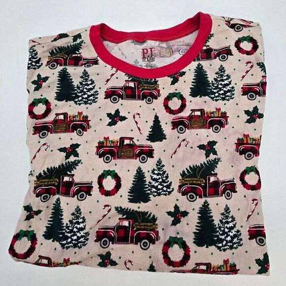 Christmas-Themed Pajama Set With Red Trucks & Wreath Print Long Sleeve Top & Pan - Picture 1 of 8